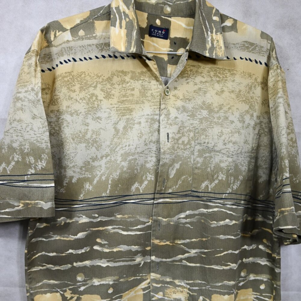 VINTAGE Como Sport Bark Cloth Made in Italy Camp Shirt Short Sleeve XL